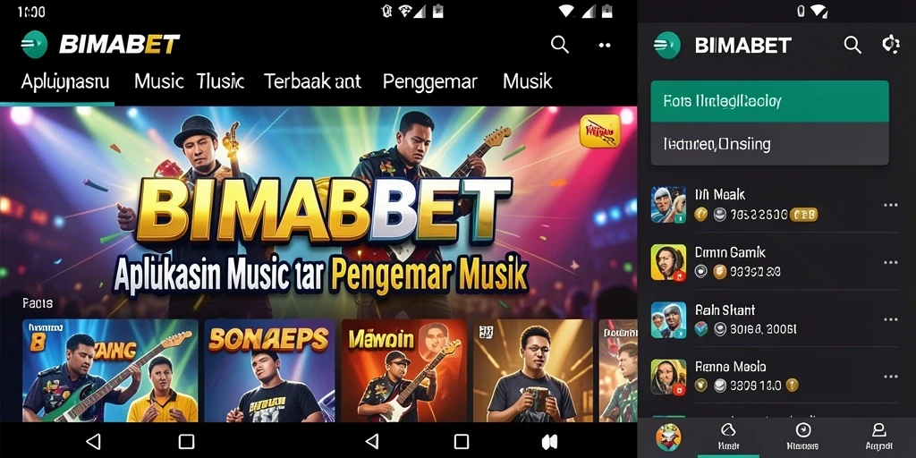Screenshot utama BIMABET menampilkan antarmuka yang menarik dengan berbagai opsi musik.