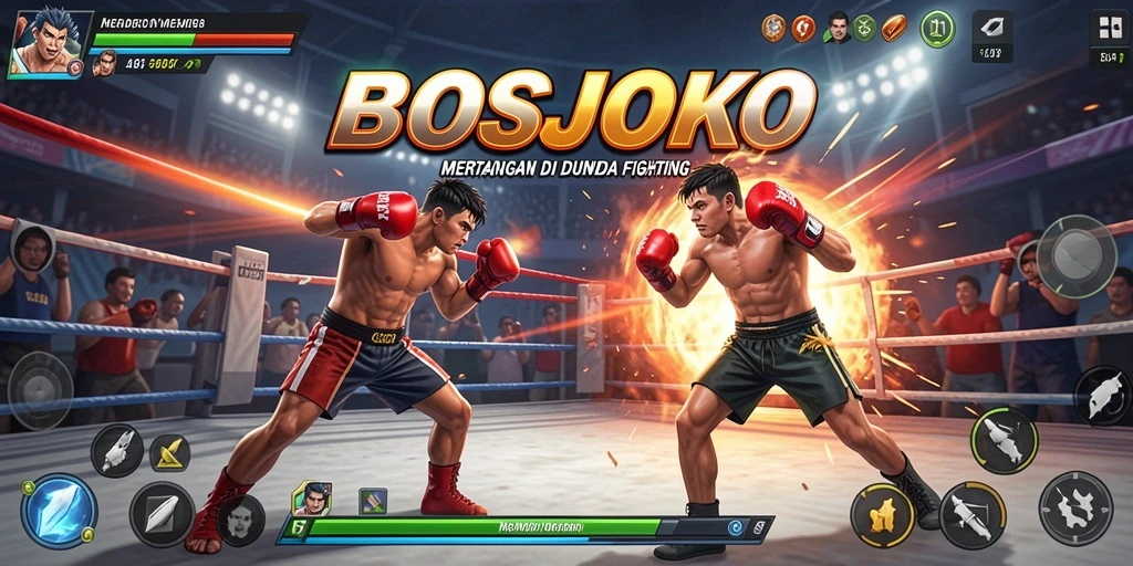 Tangkapan layar BOSJOKO menampilkan pertarungan epik antara karakter dengan efek visual menakjubkan.